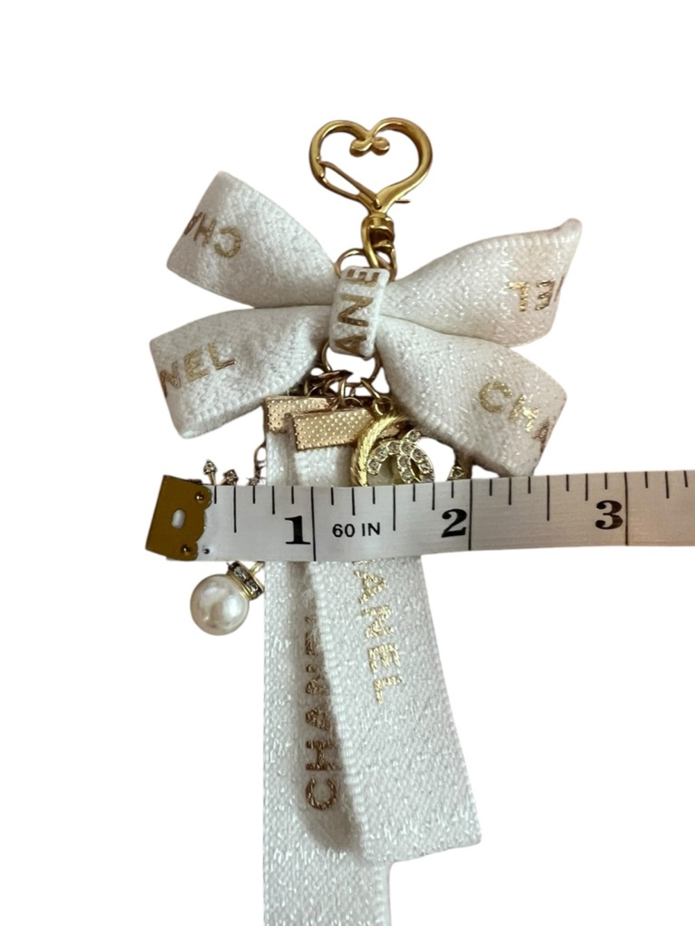 CHANEL White and Gold Bow Key & Card Holder Charm - Picture 8 of 13